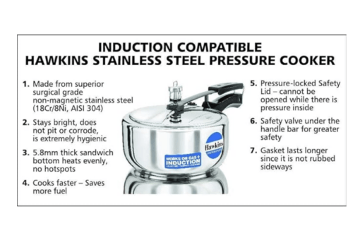 Hawkins 3 Litre Pressure Cooker, Stainless Steel Cooker, Wide Design Pan Cooker, Induction Cooker, Silver (HSS3W) - Image 2